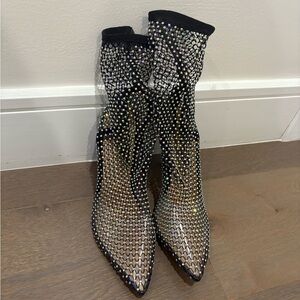 Women's Black Rhinestone Mesh Sock Boots